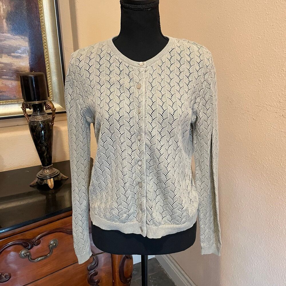 Coastal Grandma Feminine Sage Green Cardigan